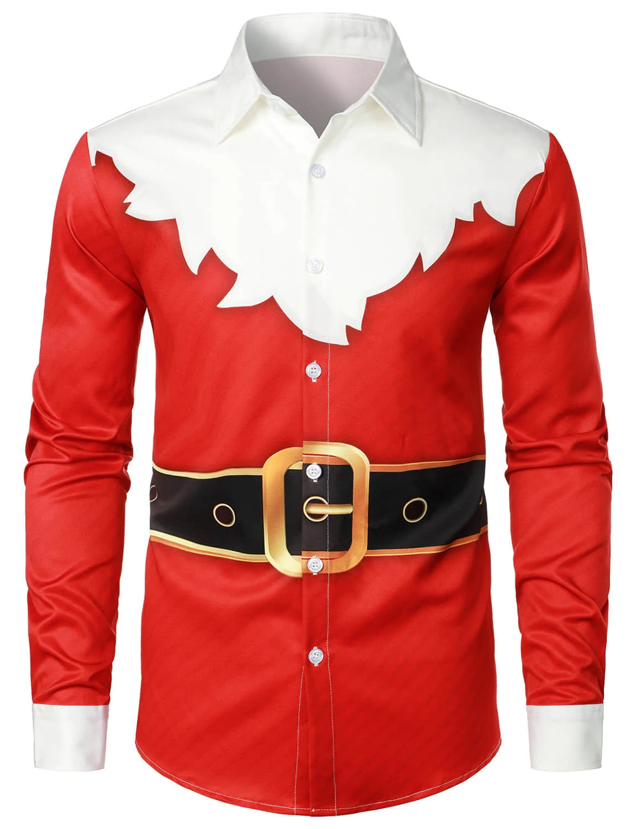 Men's Santa Claus Christmas Themed Top Red Funny Holiday Long Sleeve S ...