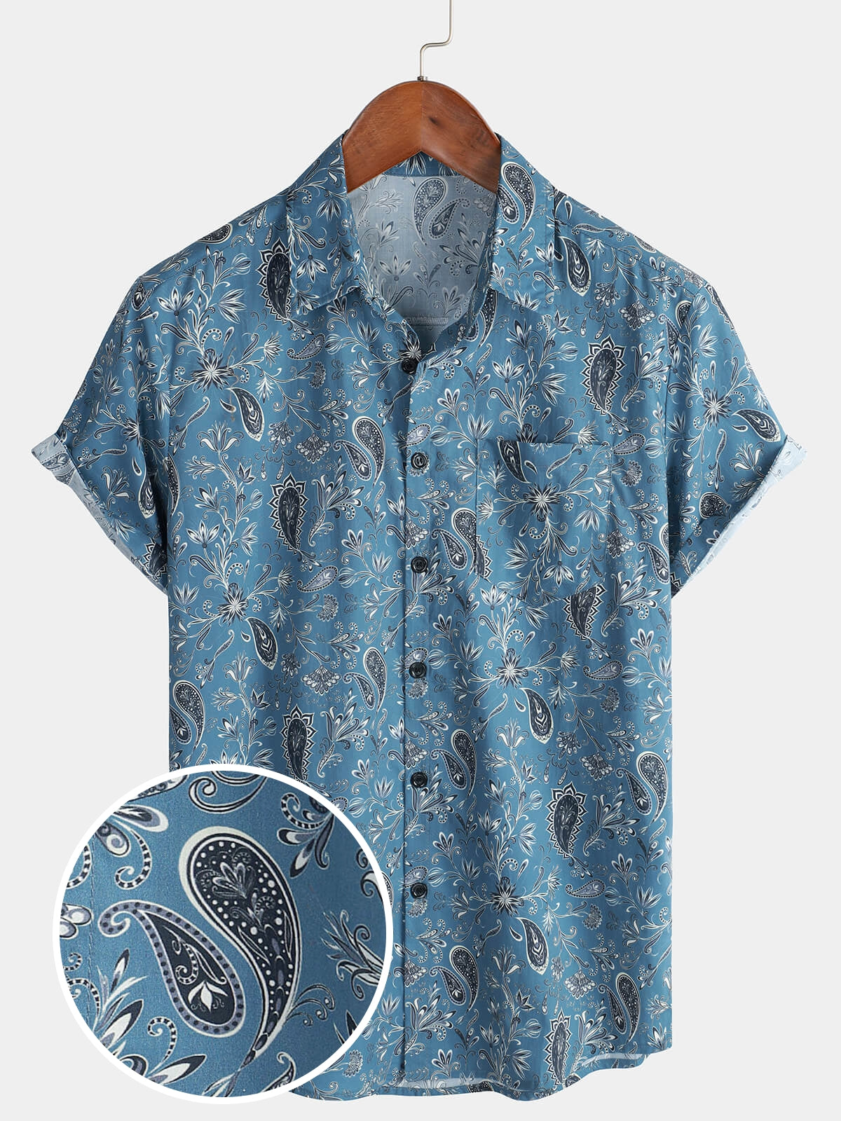 Men's Short Sleeve Holiday Summer Paisley Floral Button Up Hawaiian Shirt