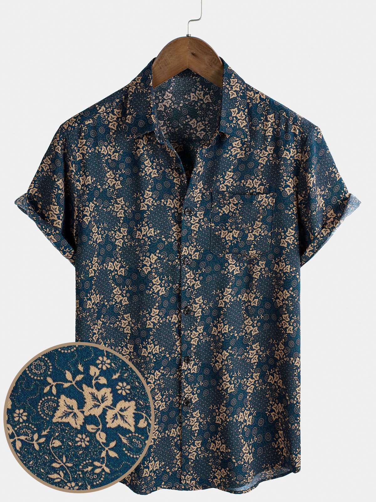 Men's Summer Retro Print Pocket Holiday Shirt