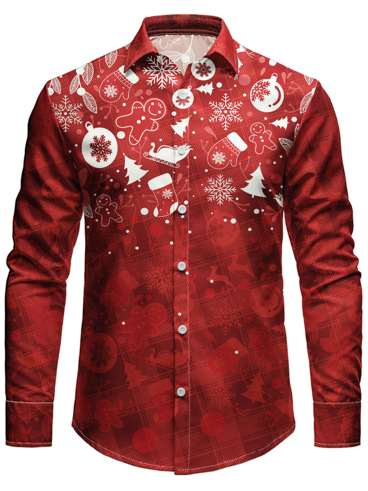 Men's Christmas Themed Red Vintage Holiday Long Sleeve Shirt