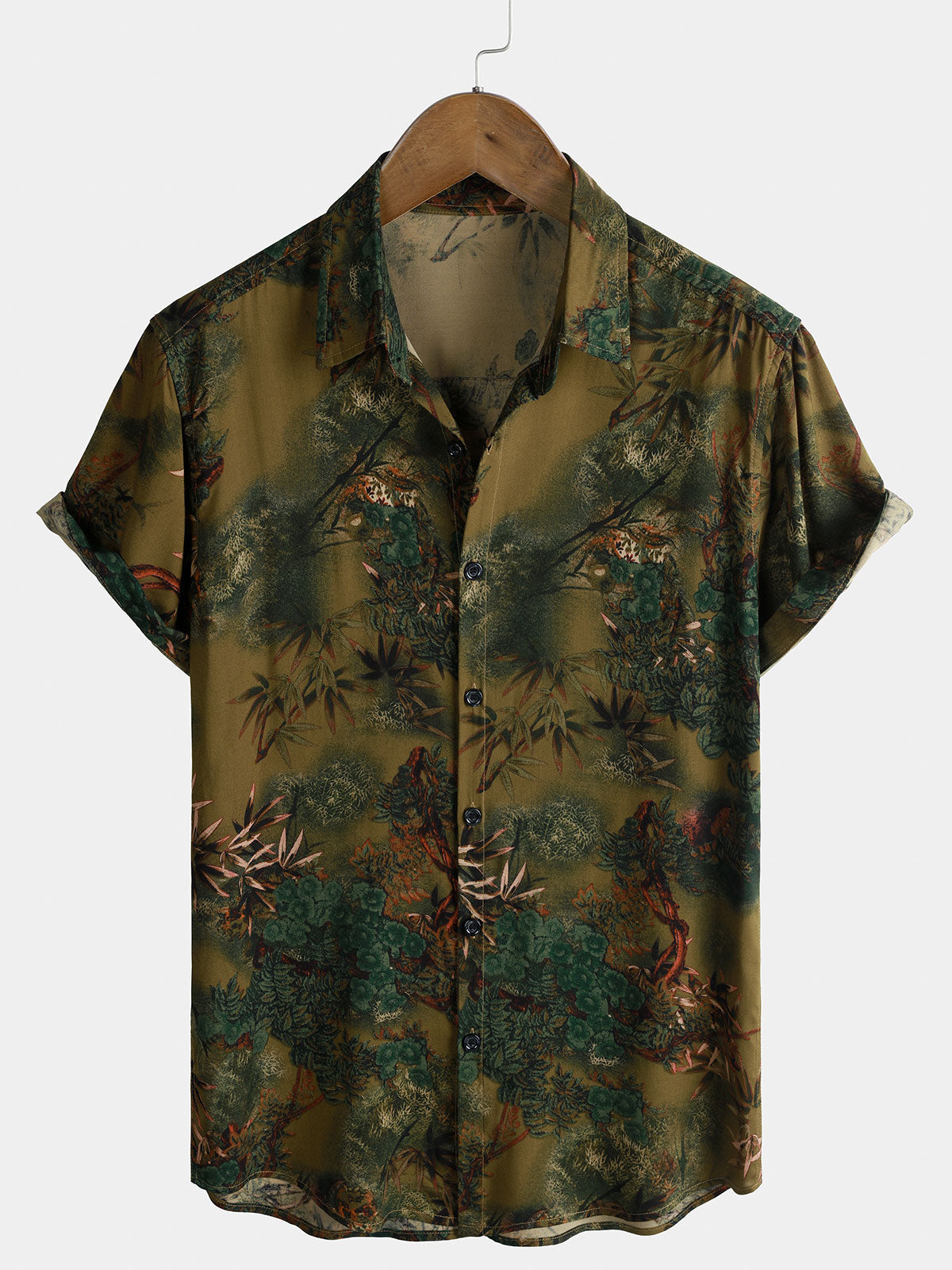 Men's Rayon Botanical Landscape Print Vacation Short Sleeve Shirt