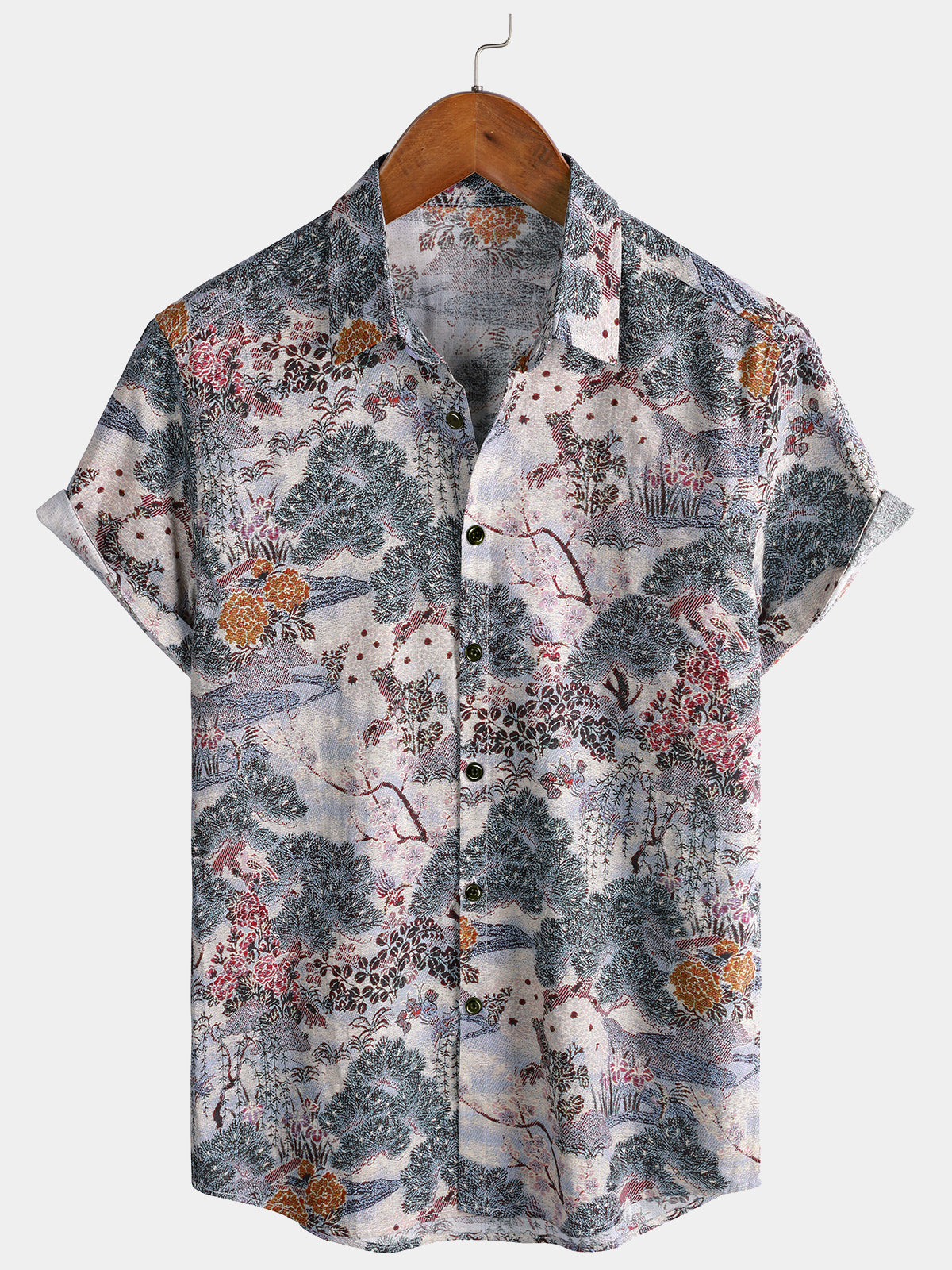 Men's Landscape Print Traditional Vintage Casual Short Sleeve Shirt