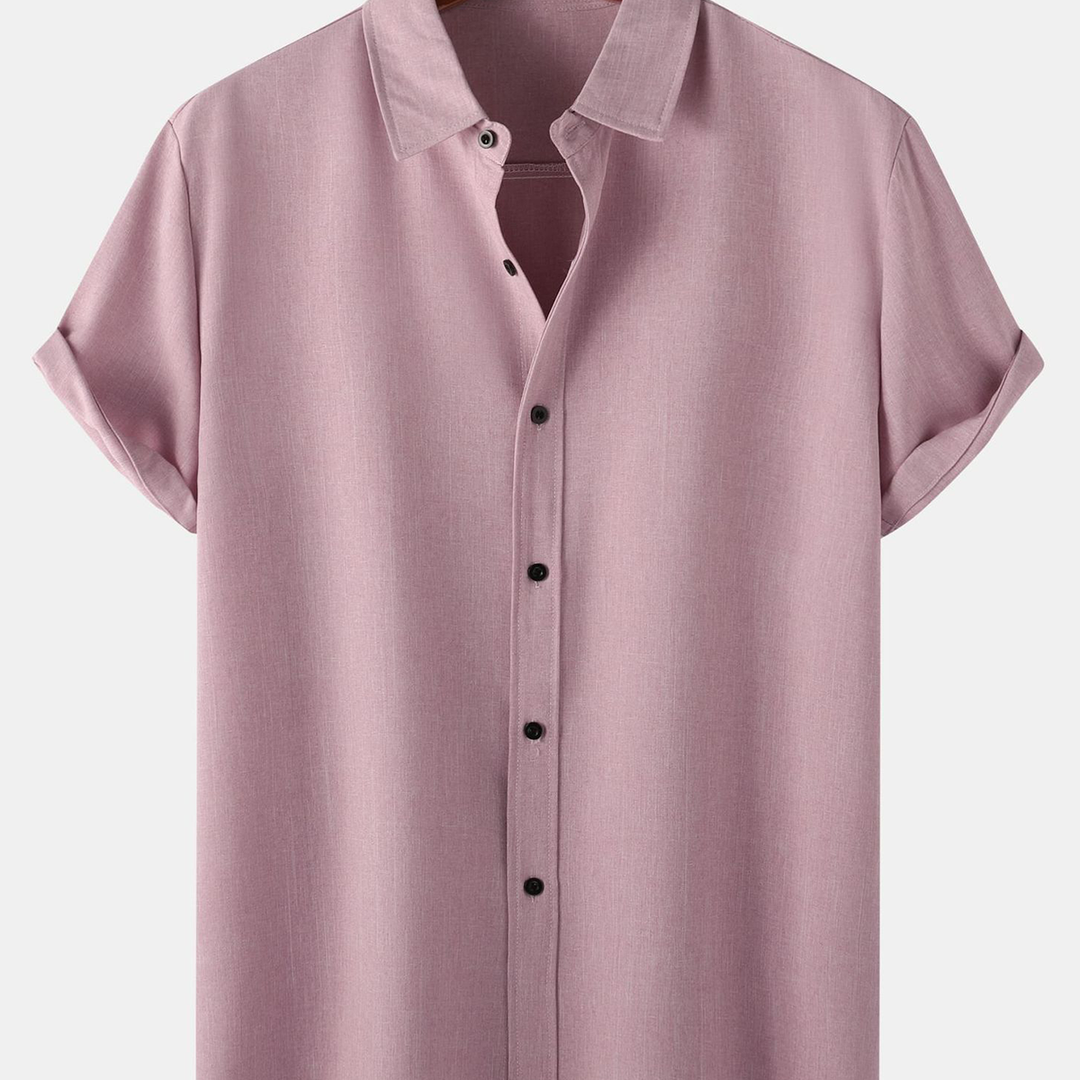 Men's Breathable Solid Color Cotton Button Up Casual Short Sleeve Shir ...
