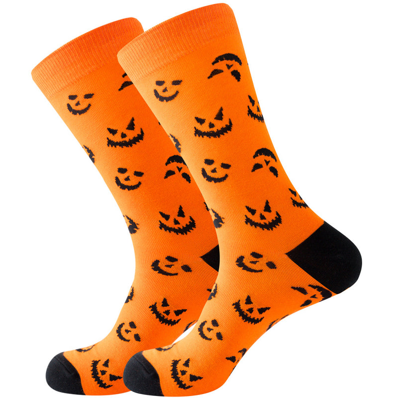 Halloween Funny Pumpkin Print Festival Party Holiday Orange Cotton Socks