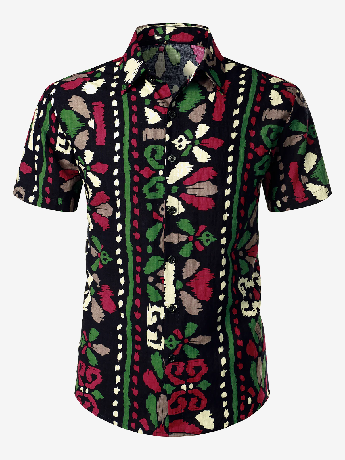 Men's Retro Tribal Floral Print Summer Short Sleeve Bohemian Black Shirt