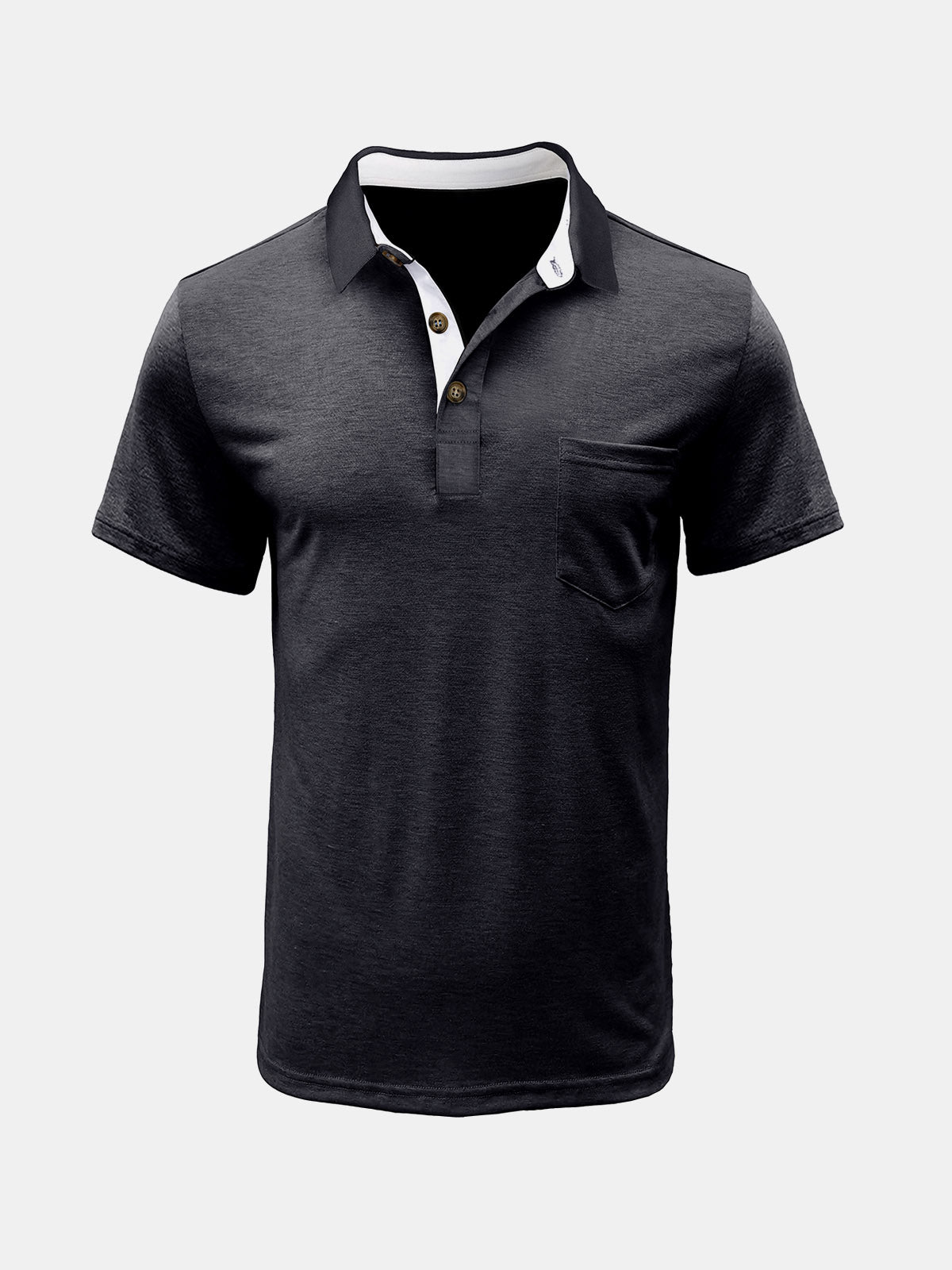 Men's Summer Casual Breathable Pocket Solid Color Short Sleeve Polo Shirt