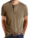 Men's Cotton Henley Collar Solid Color Casual Short Sleeve T-Shirt