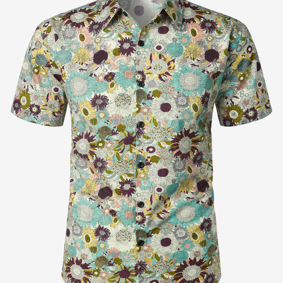 Men's Vintage Floral Summer Cotton Button Up Breathable Short Sleeve Hawaiian Shirt