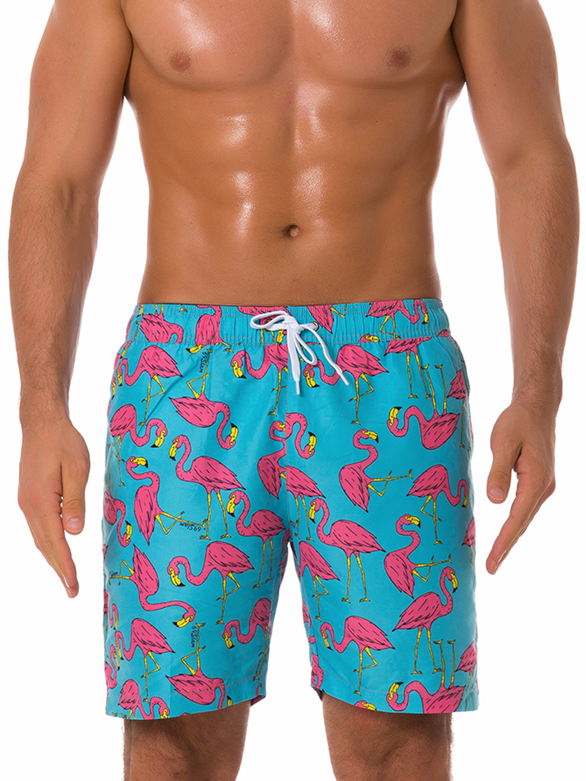 Men's Summer Tropical Leaf Print Beach Shorts Navy Blue Swimming Trunks