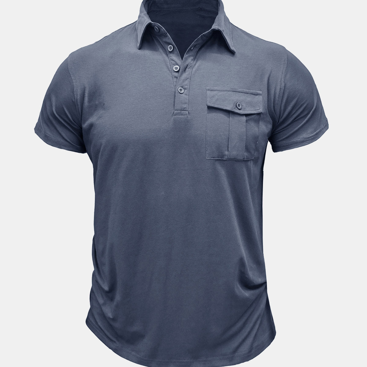 Men's Summer Casual Breathable Cotton Pocket Solid Color Short Sleeve Polo Shirt