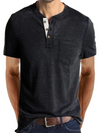 Men's Casual Henley Collar Solid Color Cotton Short Sleeve T-Shirt