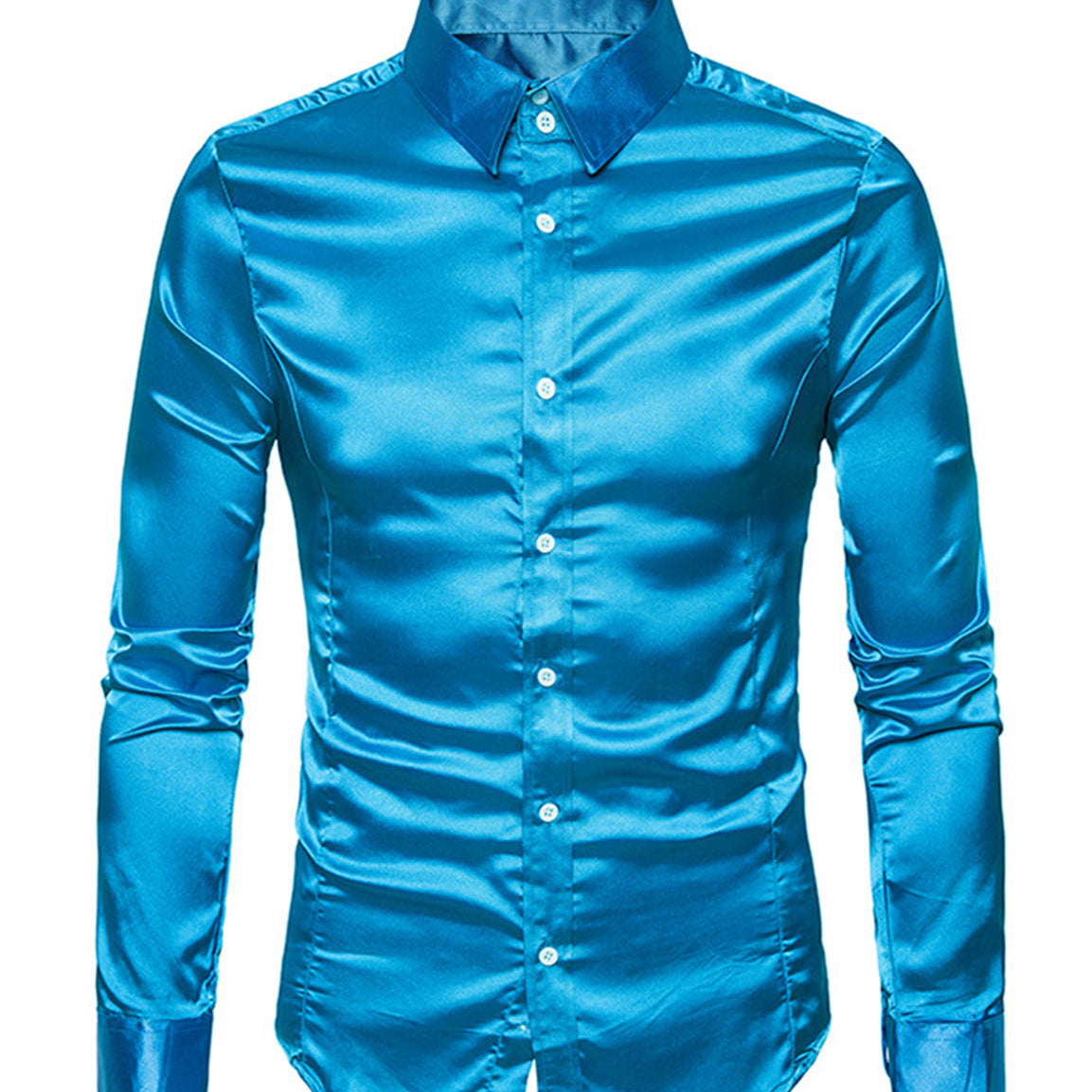 Men's Satin Smooth Button Up Tuxedo Long Sleeve Party Dress Shirt