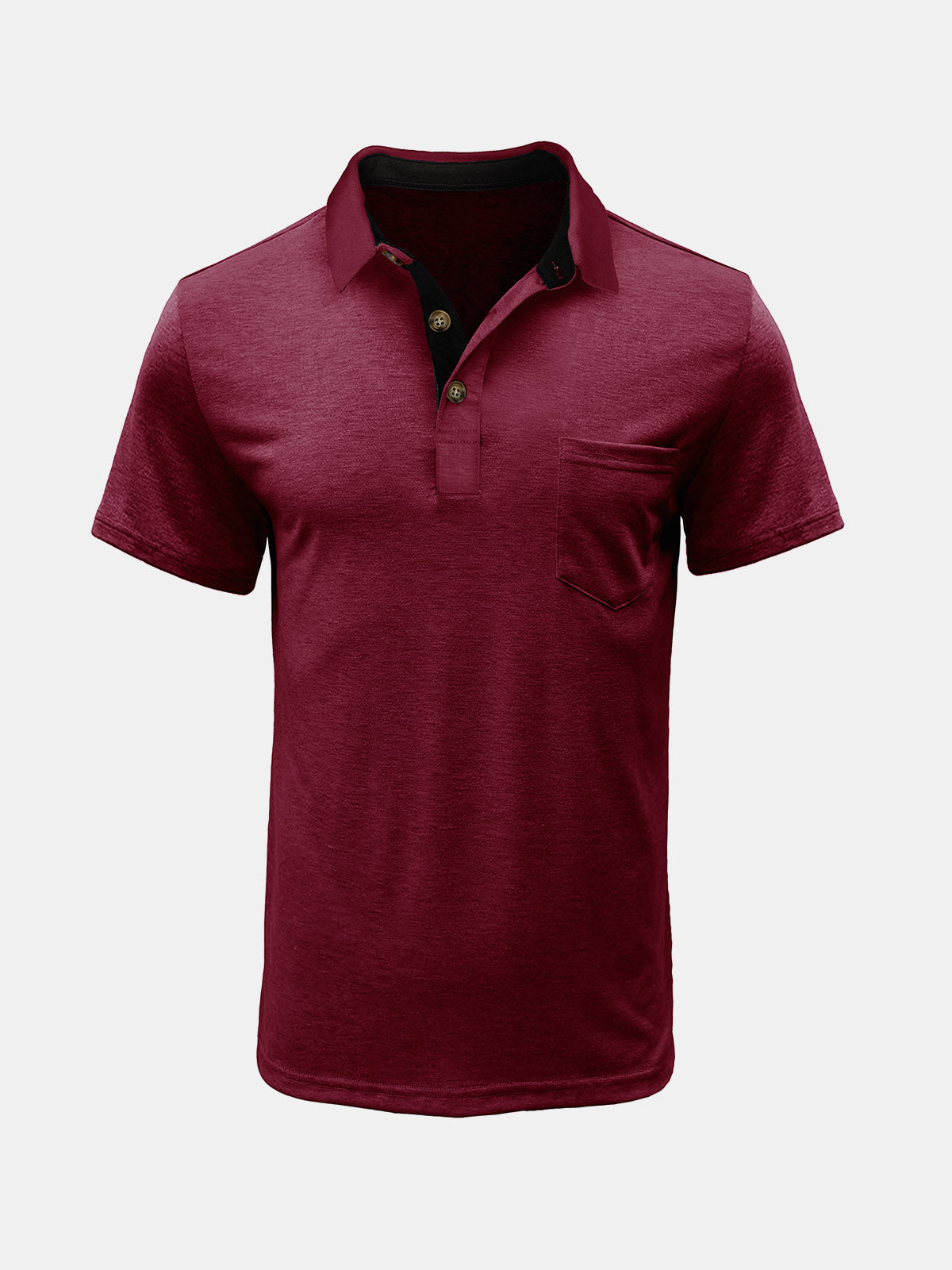 Men's Summer Casual Breathable Pocket Solid Color Short Sleeve Polo Shirt