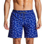 Men's Anchor Print Blue Quick Dry Beach Shorts Swimming Trunks