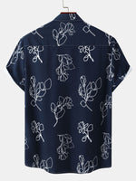 Men's Line Print Vacation Hawaiian Short Sleeve Casual Shirt