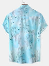Men's Flower Print Light Blue Vacation Beach Short Button Up Sleeve Hawaiian Shirt
