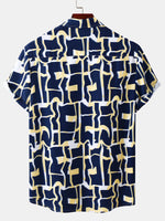 Men's Geometric Print Button Up Casual Summer Short Sleeve Shirt