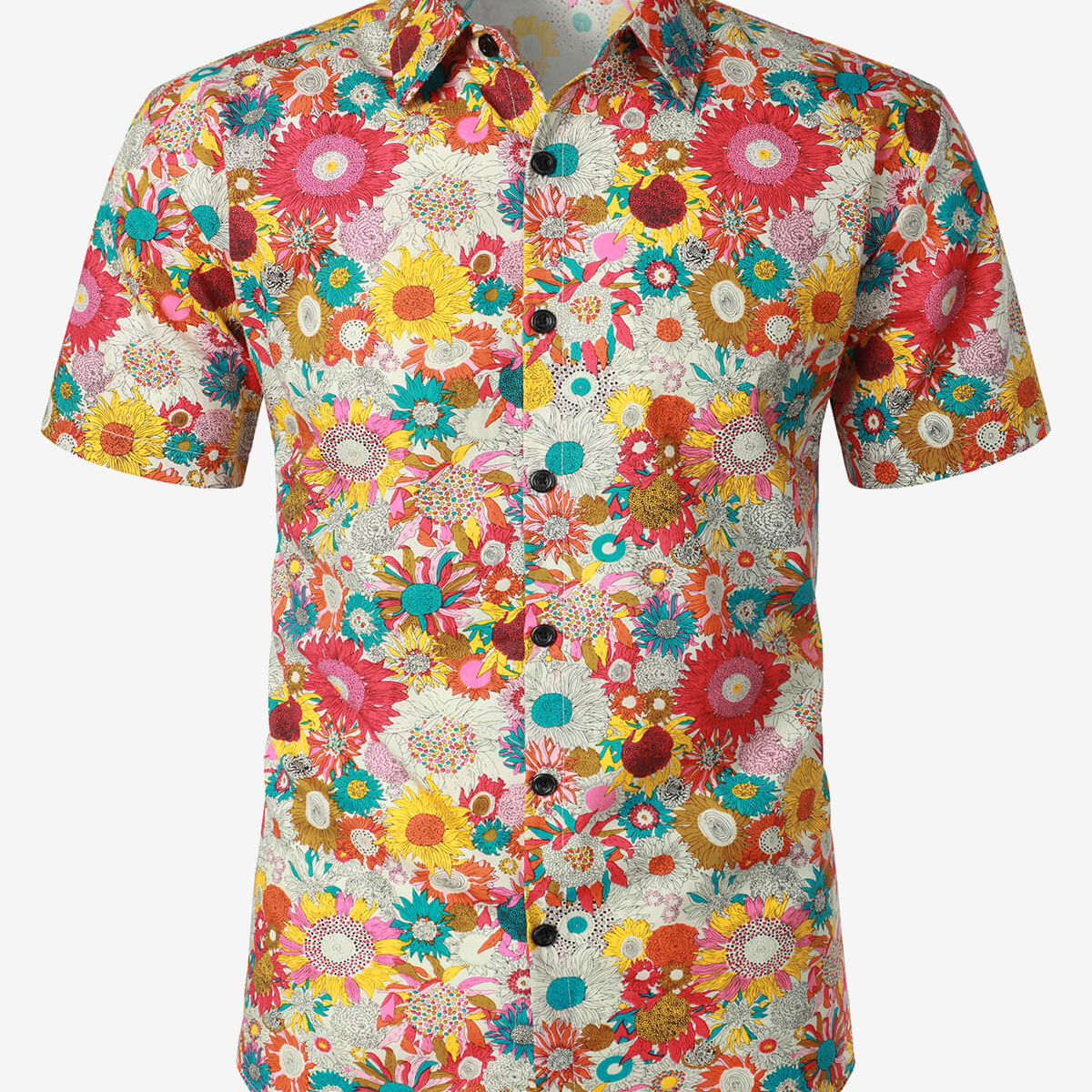 Men's Floral Cool Flower Summer Cotton Button Up Beach Short Sleeve Hawaiian Shirt