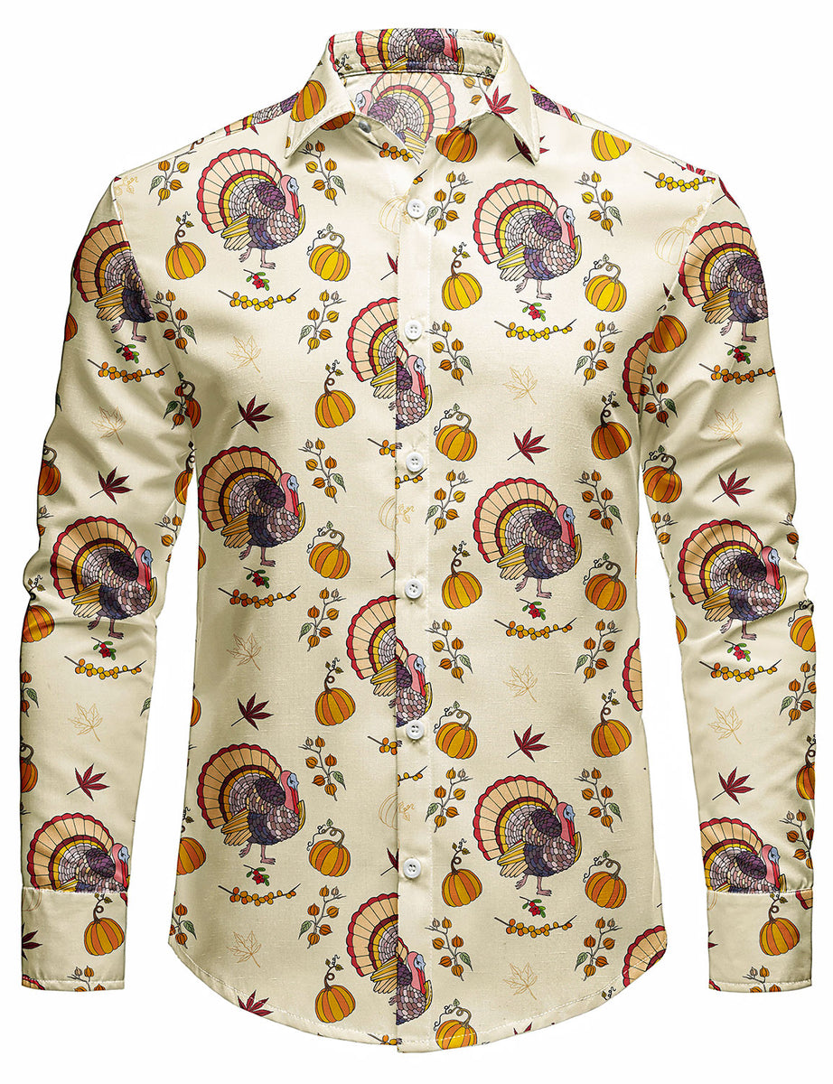 Men's Thanksgiving Turkey Button Up Holiday Long Sleeve Shirt – Atlanl