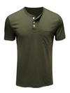 Men's Casual Henley Collar Solid Color Cotton Short Sleeve T-Shirt