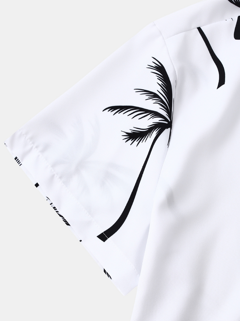 Men's Palm Tree Print Hawaiian Button Up Summer Short Sleeve Shirt