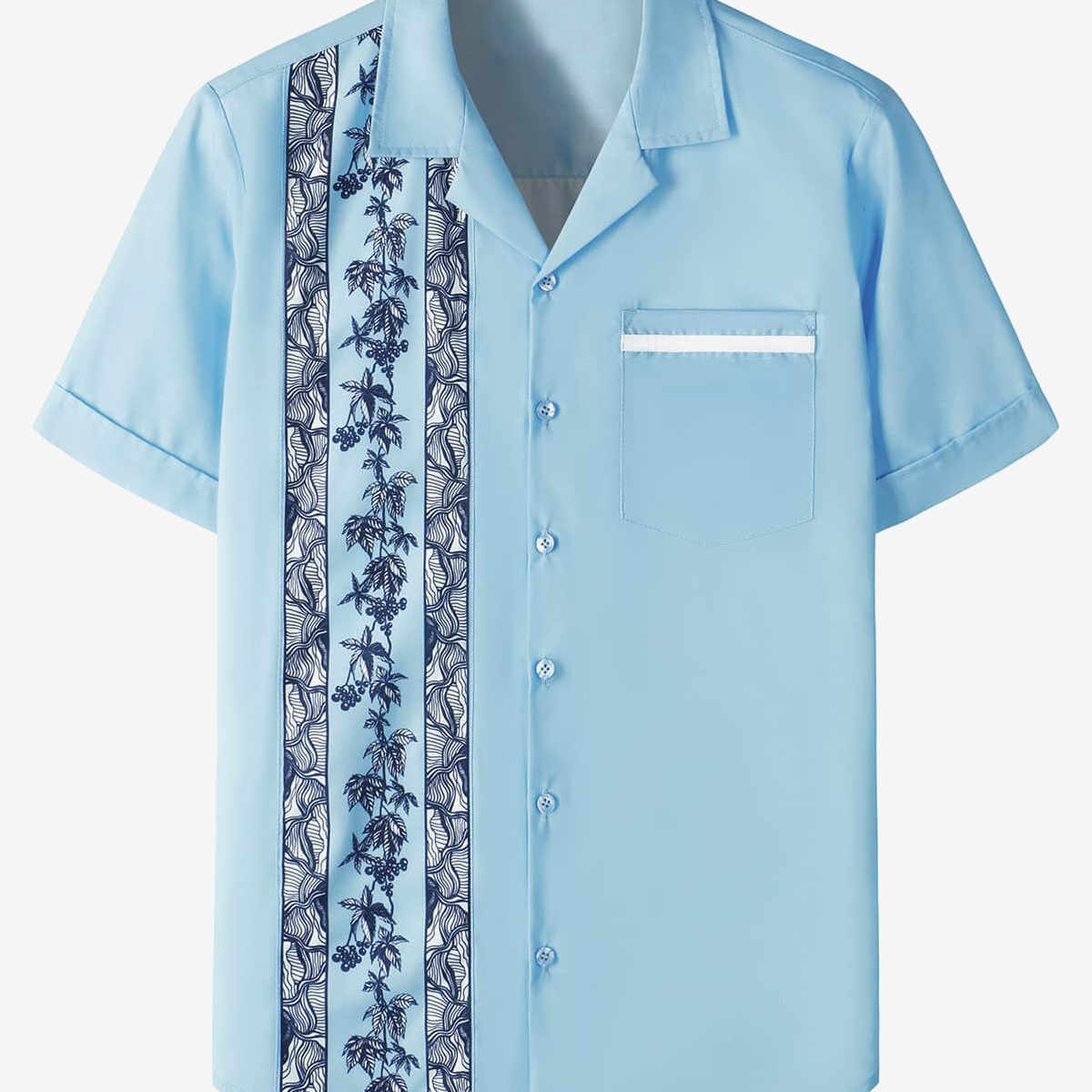 Men's Floral Print 50s Rockabilly Style Retro Bowling Summer Beach Light Blue Short Sleeve Shirt