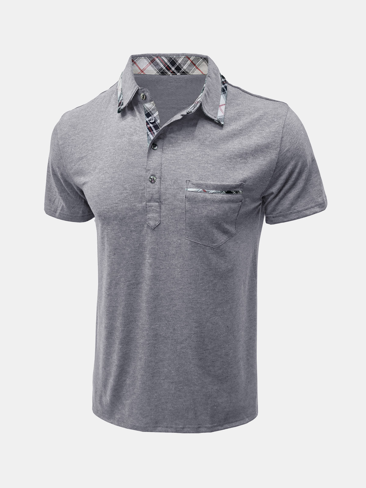 Men's Summer Casual Plaid Breathable Pocket Short Sleeve Polo Shirt