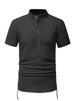 Men's Cotton Casual Henley Collar Beach Short Sleeve Shirt
