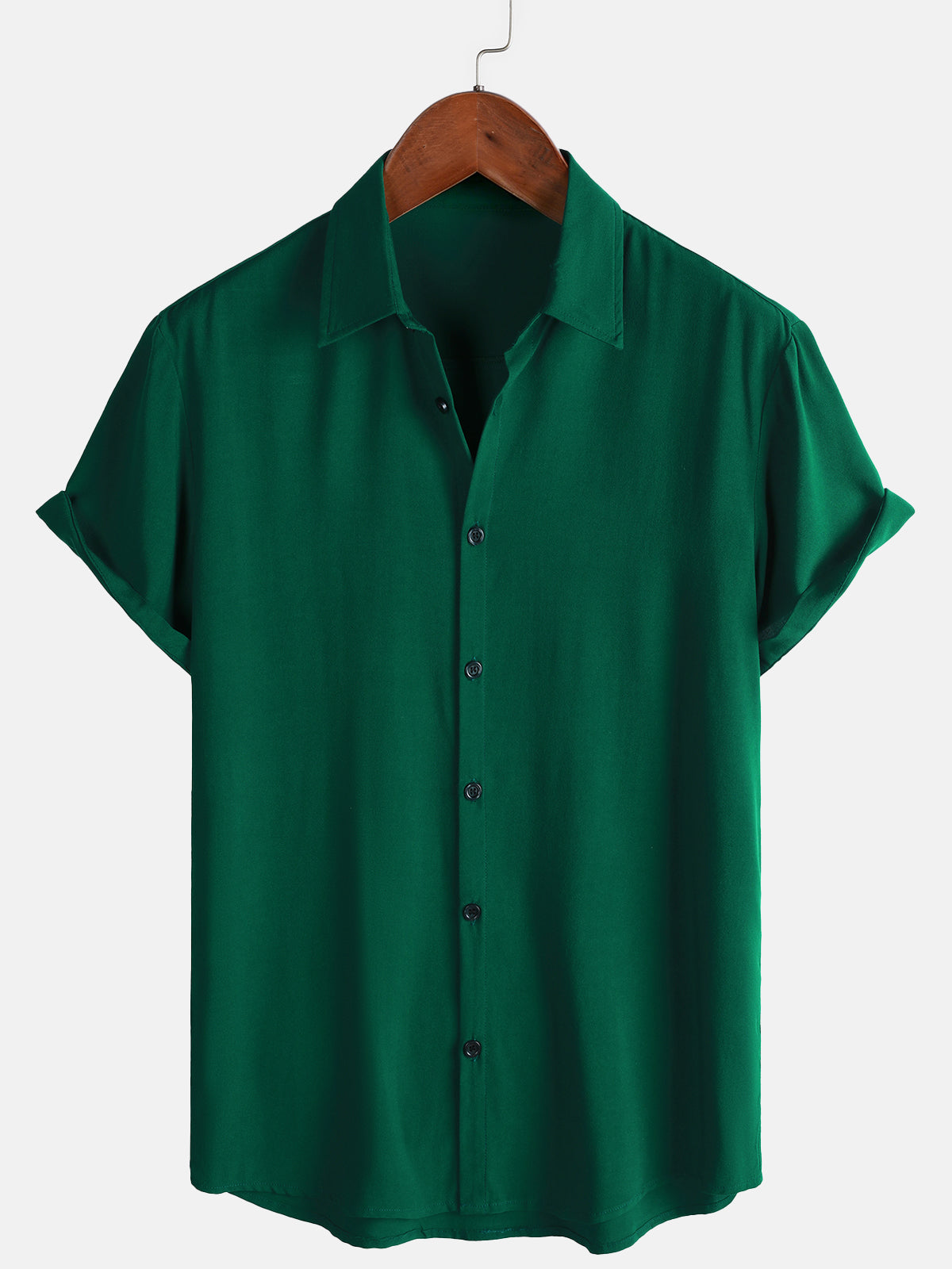 Men's Green Casual Solid Color Rayon Summer Short Sleeve Shirt
