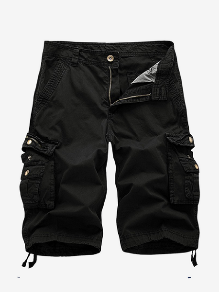 Men's Plus Size Solid Color Casual Outdoor Multi-Pocket Cotton Shorts