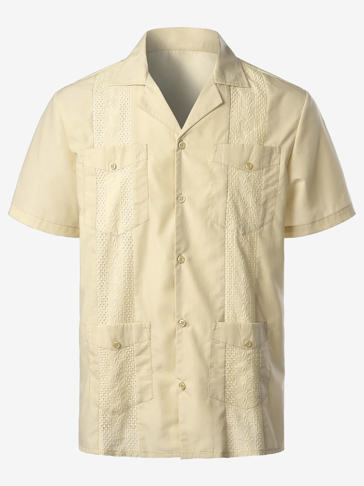 Men's Solid Color Cuban Collar Tropical Hawaiian Cotton Shirt