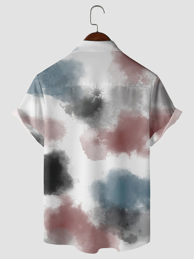 Men's Casual Mist Art Tie Dye Print Retro Summer Short Sleeve Button Up Shirt