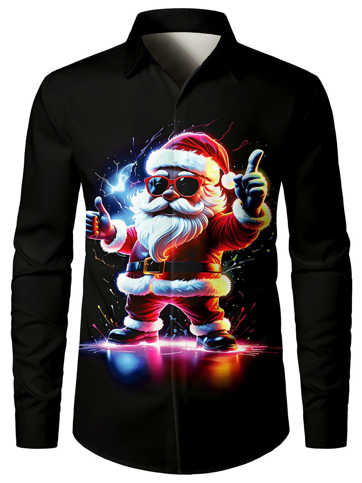 Men's Cool Neon Santa Christmas Holiday Long Sleeve Shirt