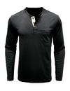 Men's Solid Color Cotton Casual Henry Collar Pocket Long Sleeve T-Shirt
