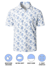 Men's Floral Print White Cotton Golf Short Sleeve Sports Polo Shirt