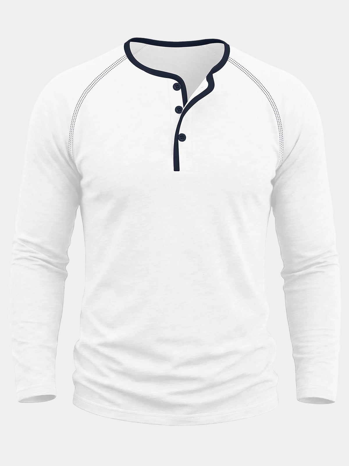 Men's Navy Blue Cotton Color Block Henley Long Sleeve Shirt
