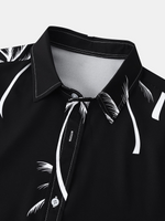 Men's Palm Tree Print Hawaiian Button Up Summer Short Sleeve Shirt