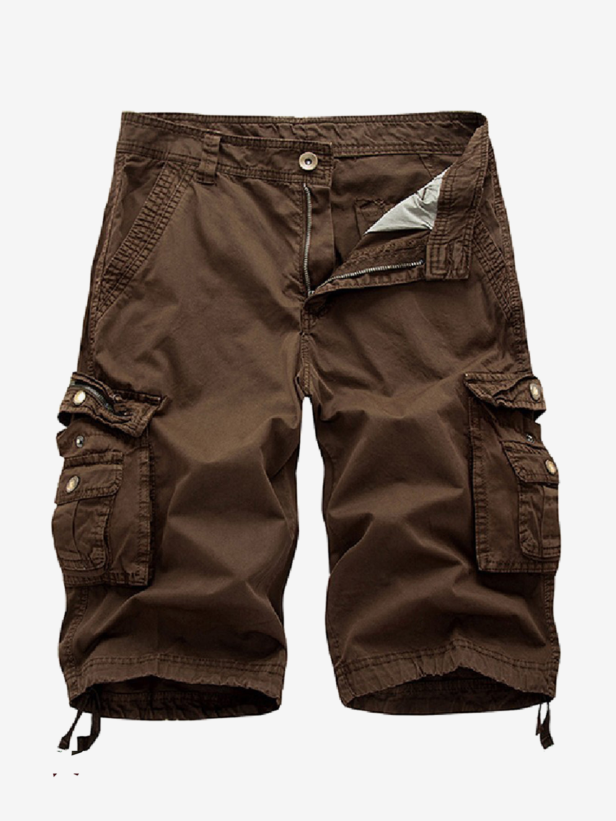 Men's Plus Size Solid Color Casual Outdoor Multi-Pocket Cotton Shorts