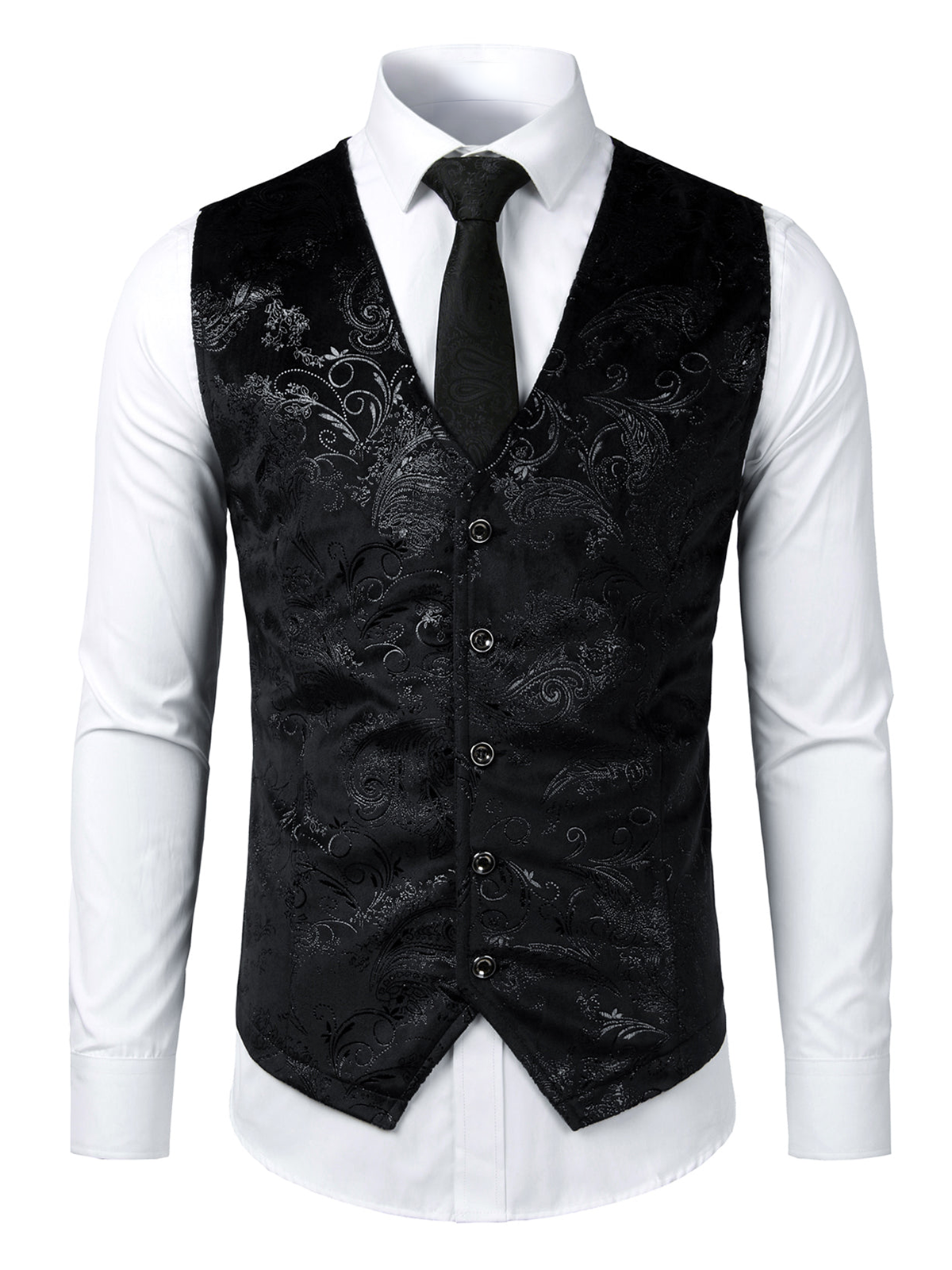 Mens Hipster Metallic Paisley Printed Single Breasted V-Neck Suit Vest/Tuxedo Waistcoat