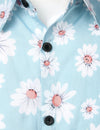 Men's Daisy Blue Floral Print Tropical Hawaiian Cotton Button Up Short Sleeve Shirt