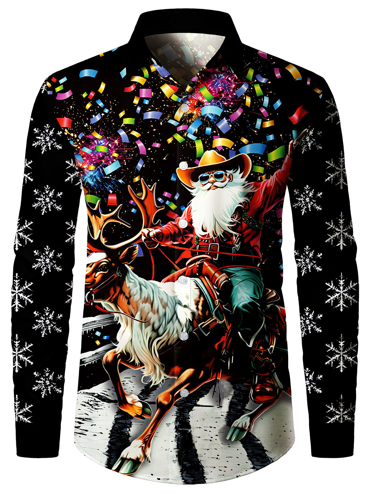Men's Western Santa Claus Christmas Long Sleeve Shirt