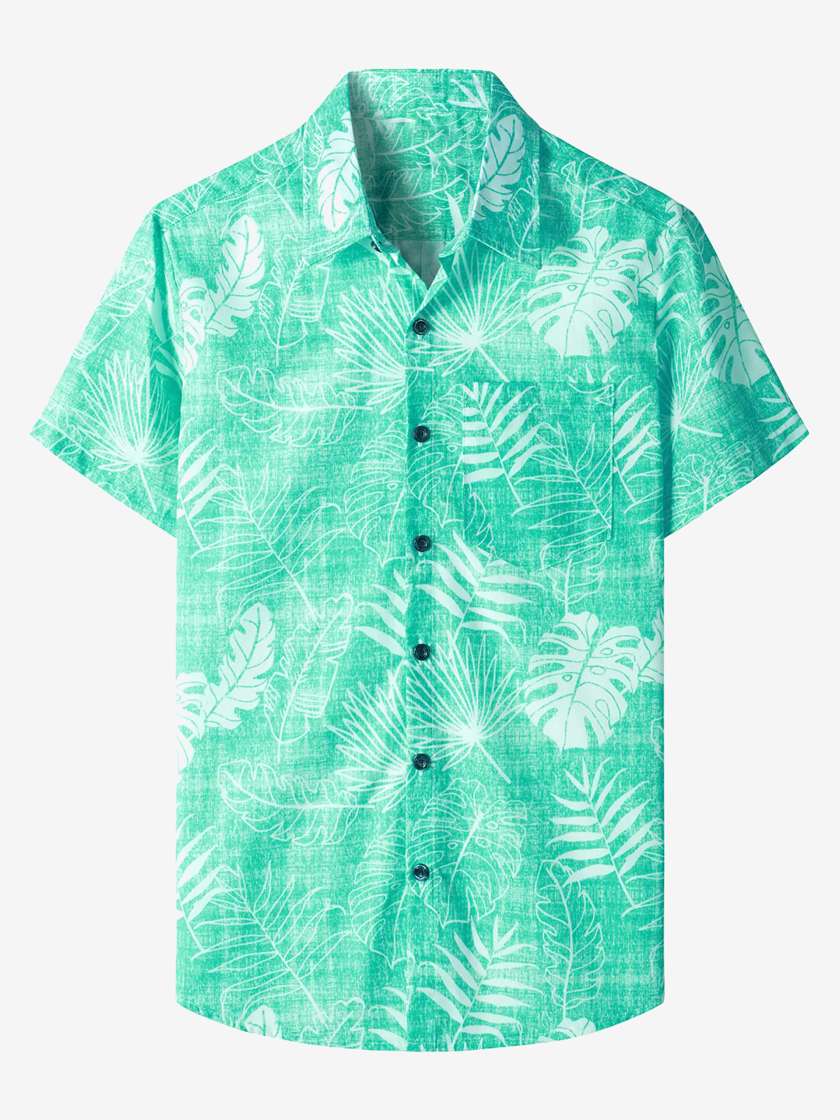 Men's Green Hawaiian Summer Casual Pocket Tropical Plant Print Beach Holiday Short Sleeve Shirt