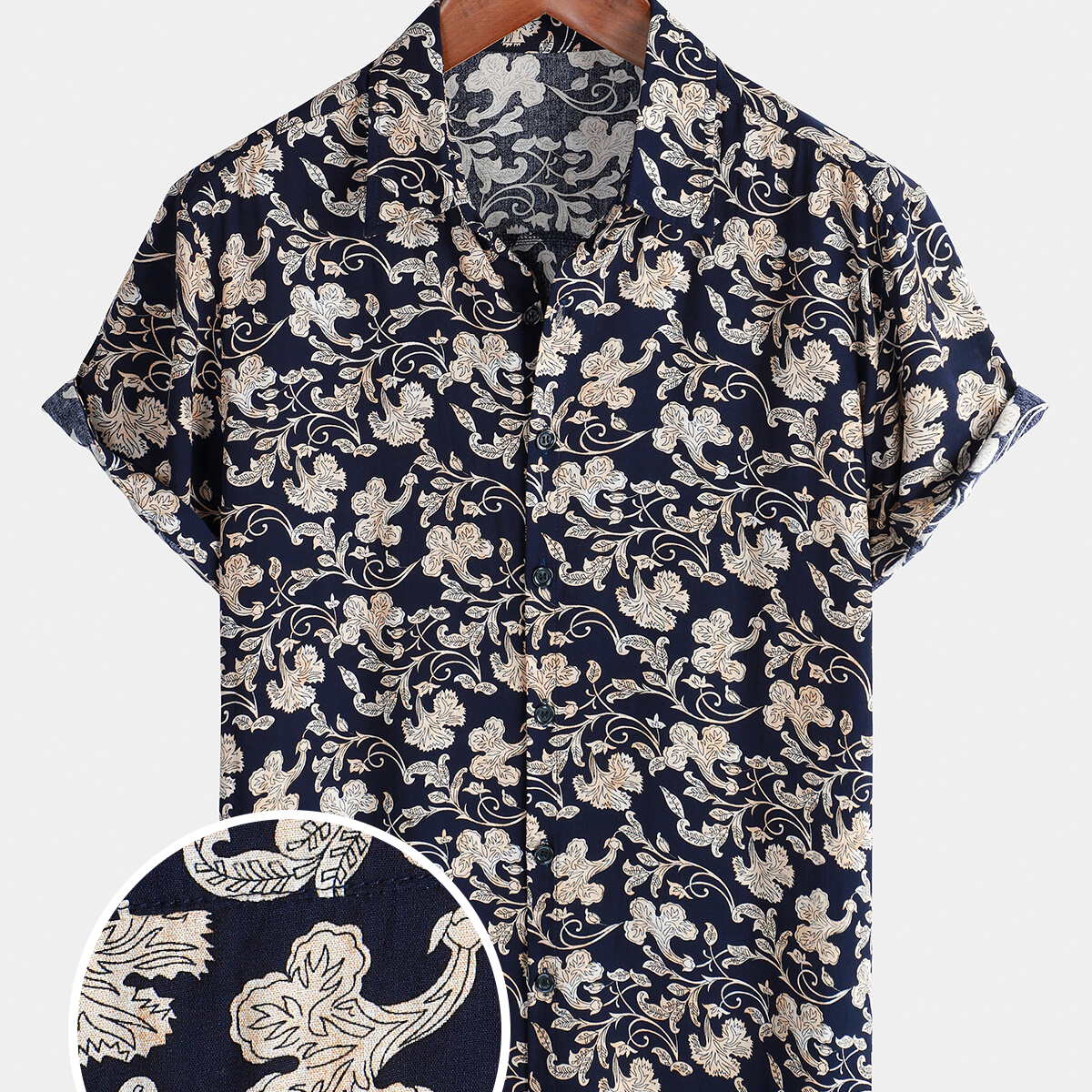 Men's Holiday Casual Summer Floral Vintage Short Sleeve Beach Button Up Shirt