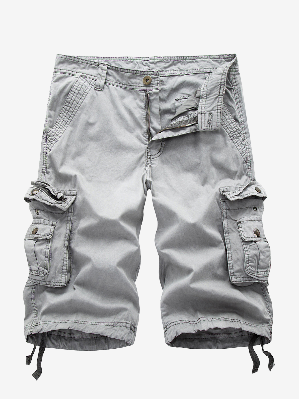 Men's Plus Size Solid Color Casual Outdoor Multi-Pocket Cotton Shorts