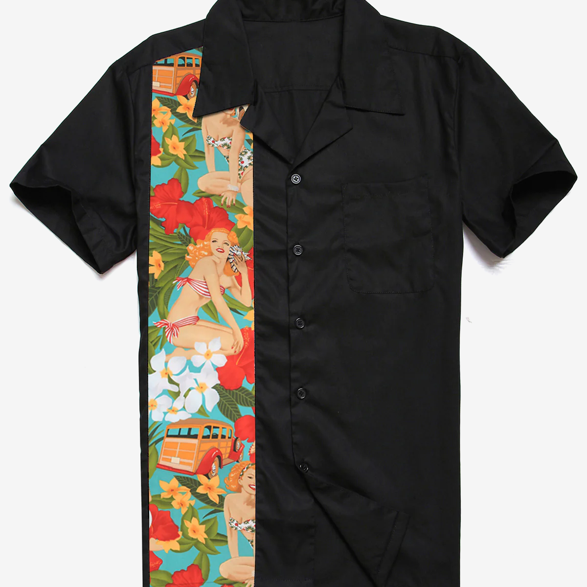 Men's Cotton Vintage Pocket Summer Bowling Beach Short Sleeve Shirt