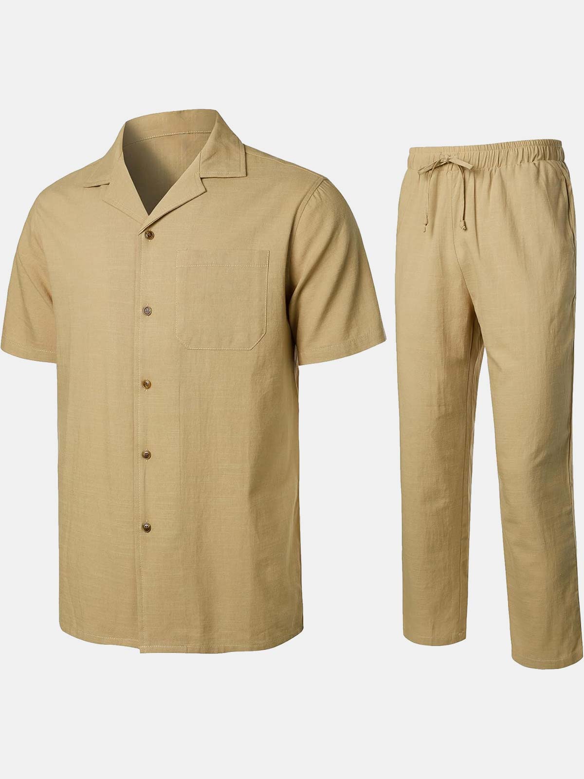 Men's Co-ords Summer Casual Cuban Guayabera Shirt and Pants Set