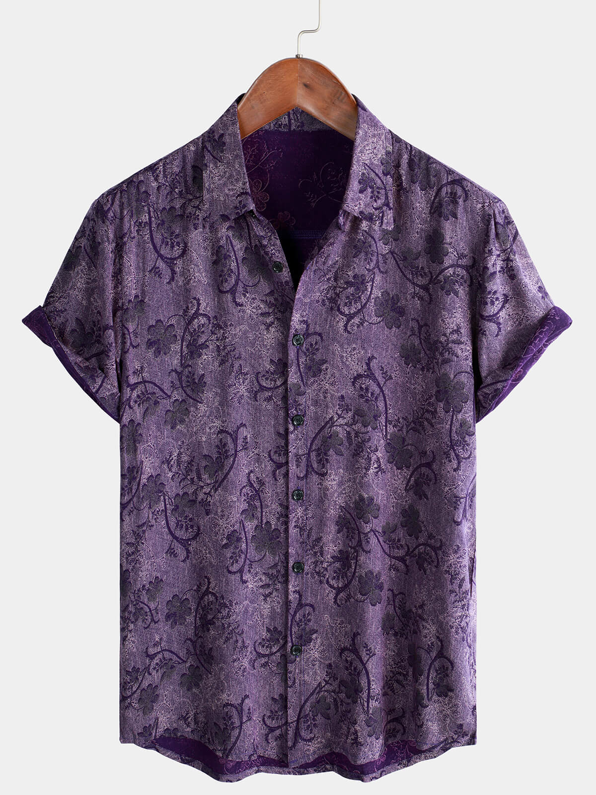 Men's Purple Vintage Holiday Breathable Hawaiian Short Sleeve Shirt