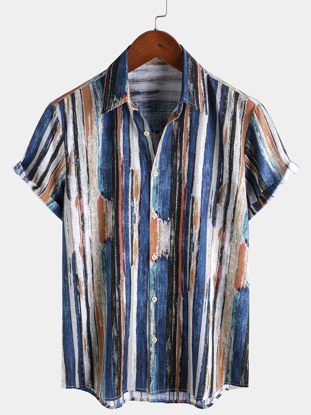 Men's Hawaiian Striped Short Sleeve Summer Shirt
