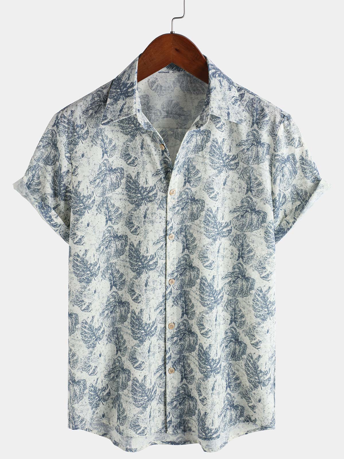 Men's Retro Blue Short Sleeve Summer Button Up Shirt
