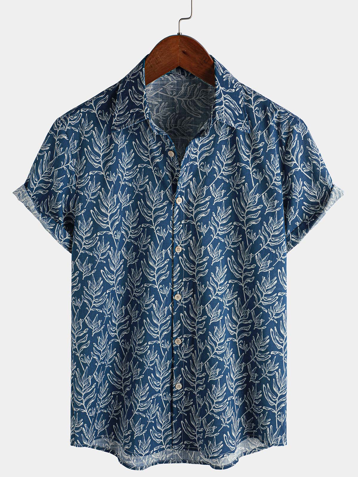Men's Tropical Navy Blue Short Sleeve Summer Button Up Shirt